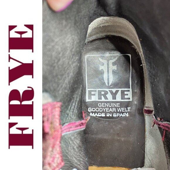 FRYE Deborah Studded Short Cowboy Western Boots Distressed Harness Pink, Size 8 - Picture 10 of 13